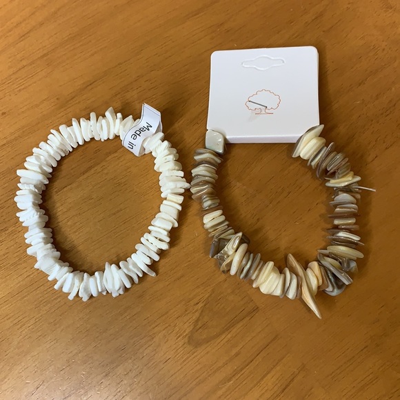 Natural & White Puka Shell Bracelet Set – Stretch Beach Surfer Boho Jewelry - Picture 5 of 5